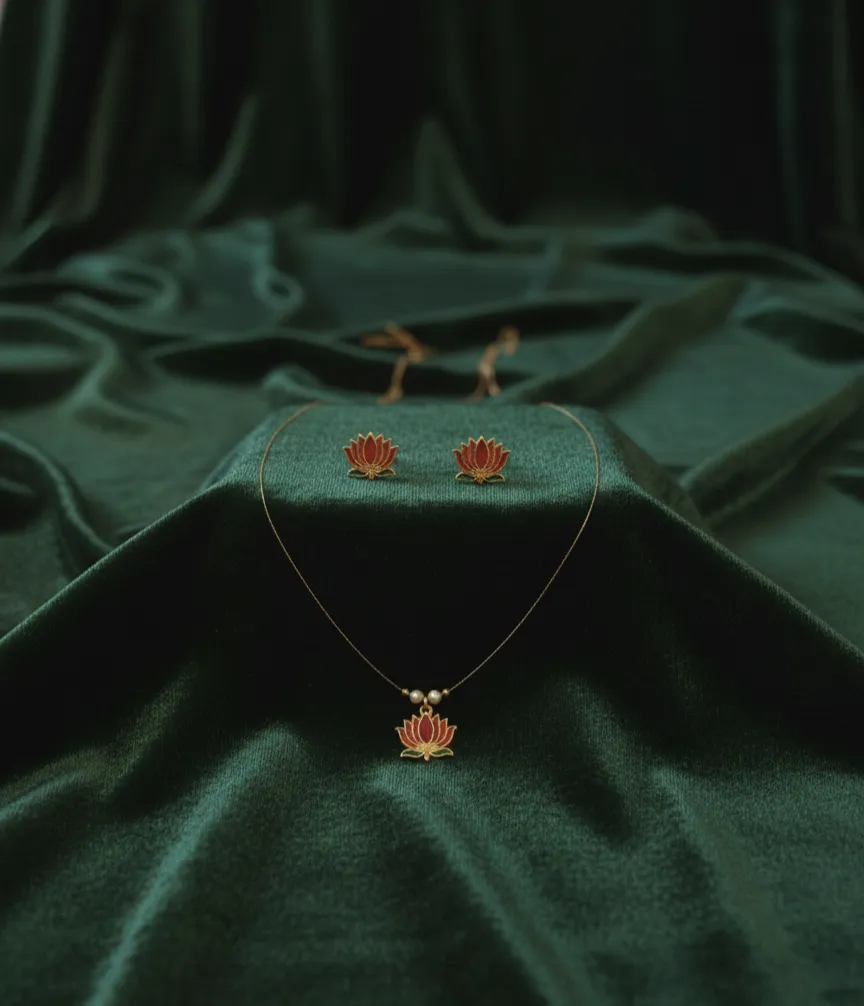 Wear the divine lotus short haram; let sparkle with modern grace.