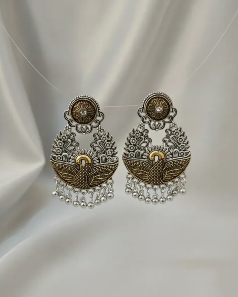 Antique Dual-Tone Peacock Statement Earrings
