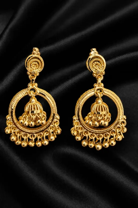 Golden elegance in every swing-traditional jhumka earrings that add touch of timeless charm to your style.