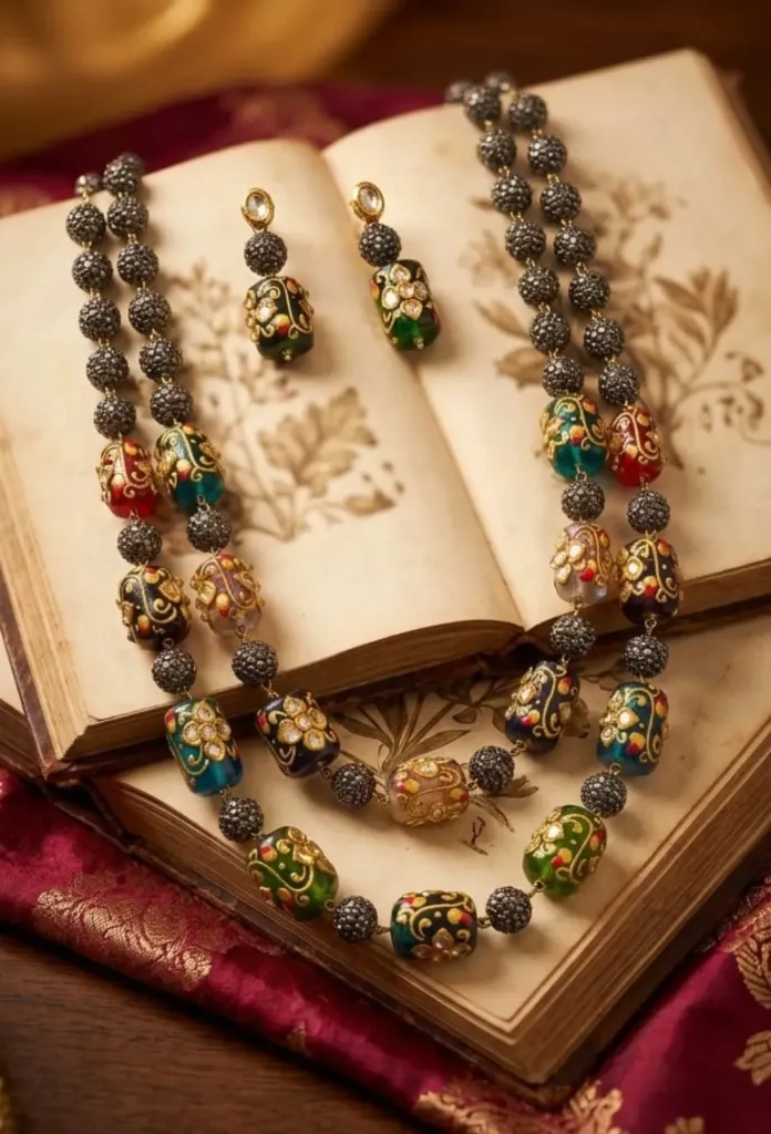 From the intricate Meenakari- Long Haram Style motifs to the deep jewel tones-wearable art at its finest.